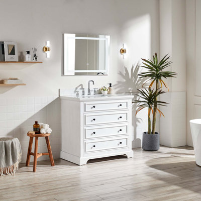 Meuble-lavabo simple autoportant de 36 po avec plateau en marbre entièrement assemblé