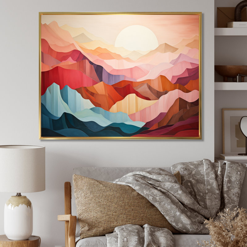 «Pastel Bold Sunset Landscape III», reproduction d'art sur toile, H 12 po x l 20 po, Cadre flottant doré