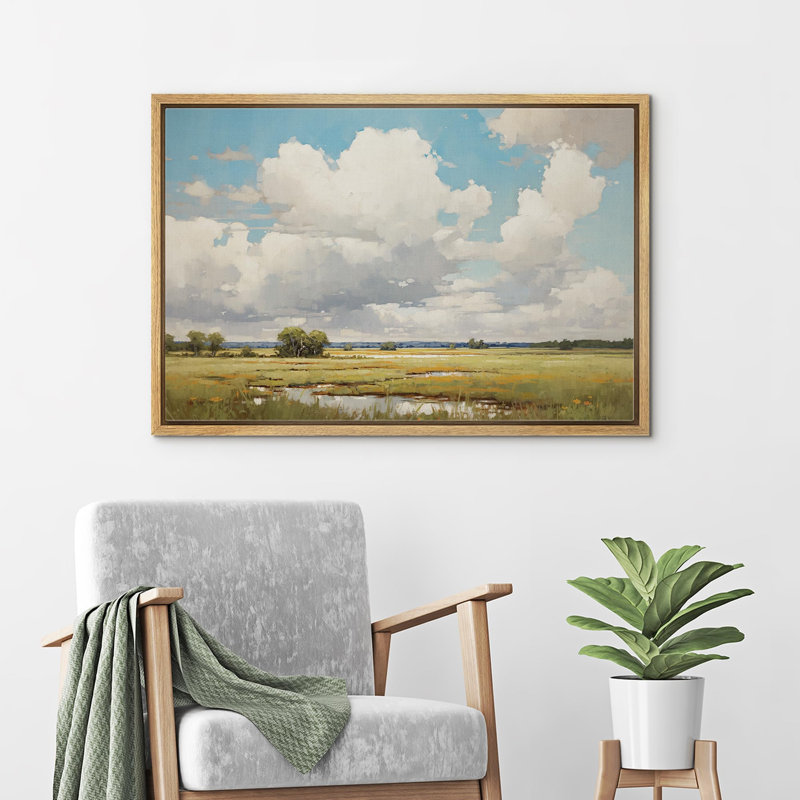 "Ciel bleu nuageux, nature, campagne, campagne, beaux-arts, campagne rustique" sur, H 24 po x l 36 po, Encadré naturel