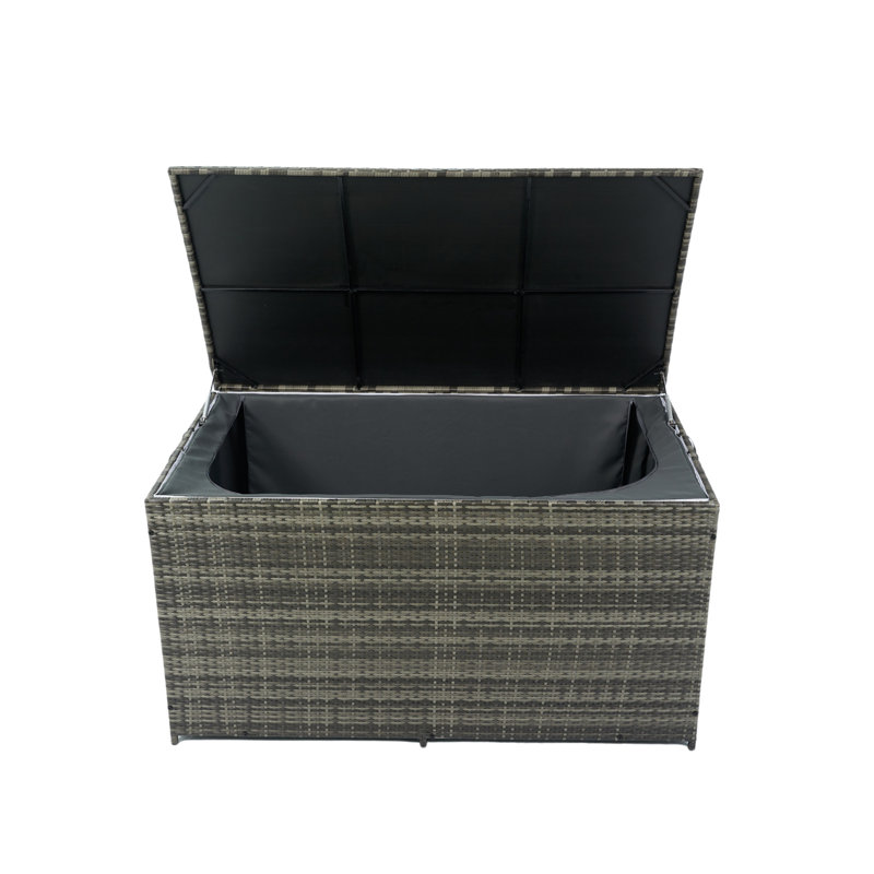 Outdoor Storage Box, 113 Gallon Wicker Patio Deck Boxes With Lid, Outdoor Cushion Storage For Kids Toys, Pillows, Towel Grey Wicker