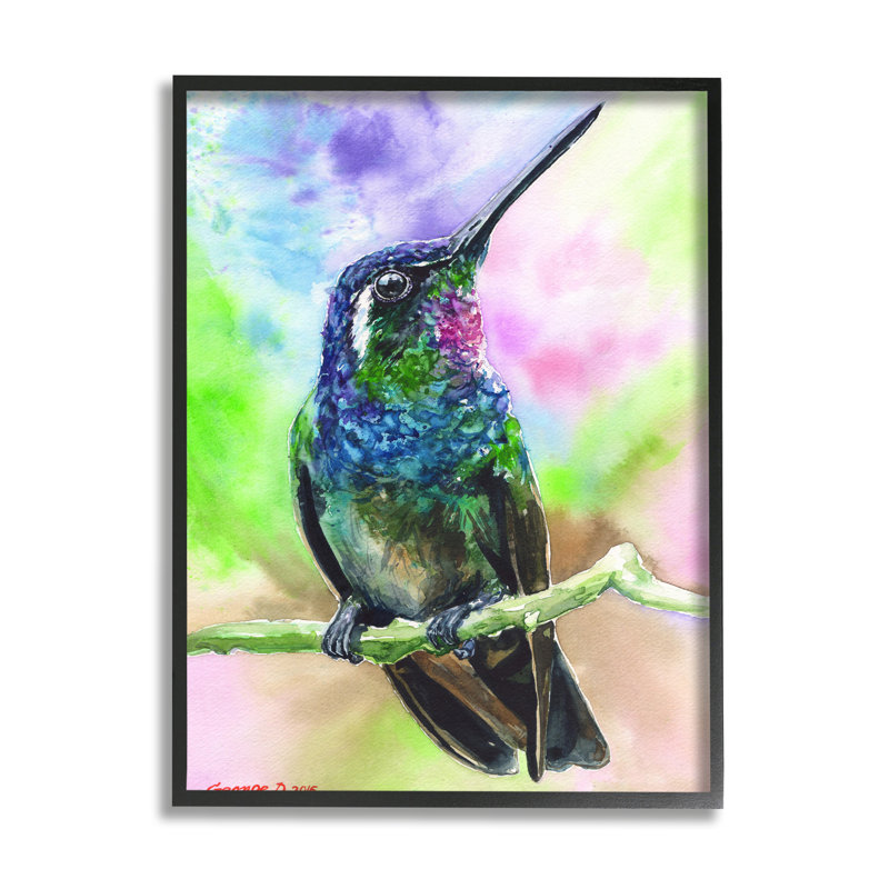 Vibrant Hummingbird perché doux Tie-Dye par George Dyachenko - peinture sur toile, H 30 po x l 24 po