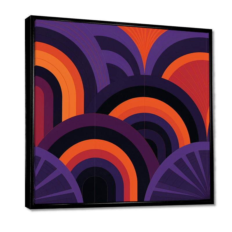 Vagues abstraites rétro - art mural abstrait, Toile avec cadre flottant noir, H 16 po x l 16 po x P 1 po