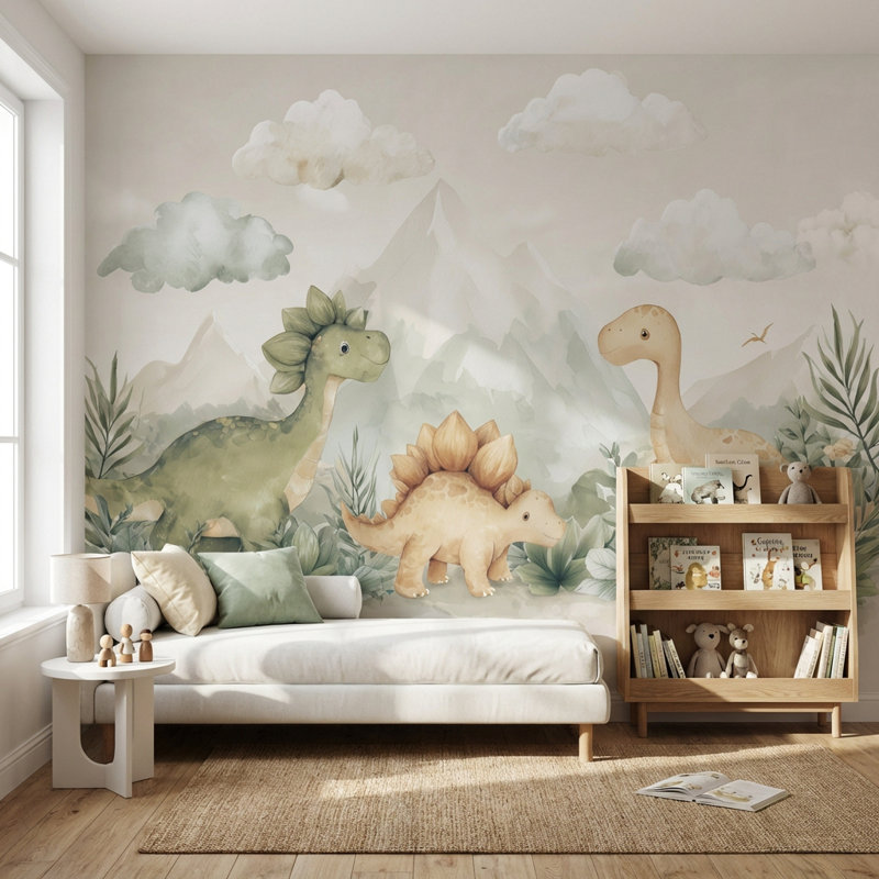 Dinosaurs papier peint paysage ludique décoration murale, 100 po x 96 po, Non-Woven Nonpasted
