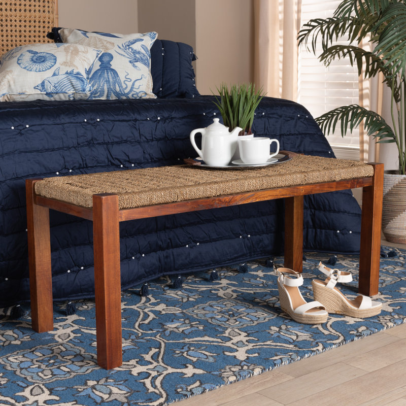 Caelab Wicker/Seagrass Mahogany Wood Bench