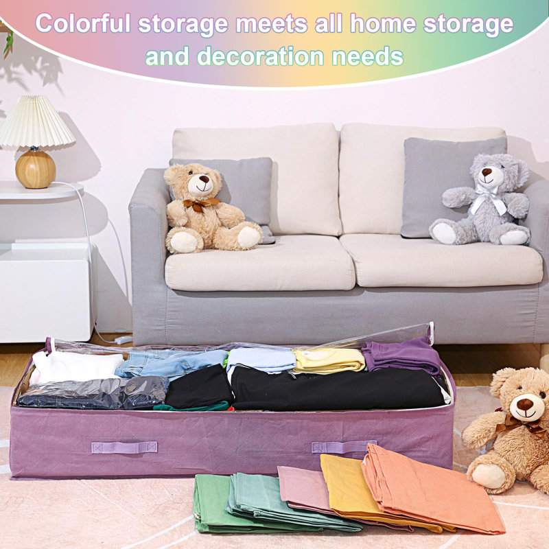 6 Pack Under Bed Storage Container 90L Pastelcolor Storage Organizer Foldable With Handles (Multicolor)