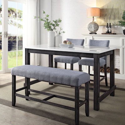 Grey Upholstered Counter Bench - Comfort Foam Seat Solid Frame Height With Upholstery And Padding Stable