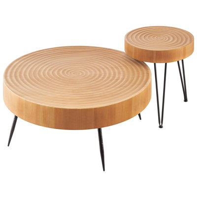 2 Pieces Round Coffee Tables Sets, 31.3 In Industrial Living Room Table With 1 End Side Table, Easy Assembly Coffee And End Tables Sets With Metal Legs, For Office, Living Room And Apartment