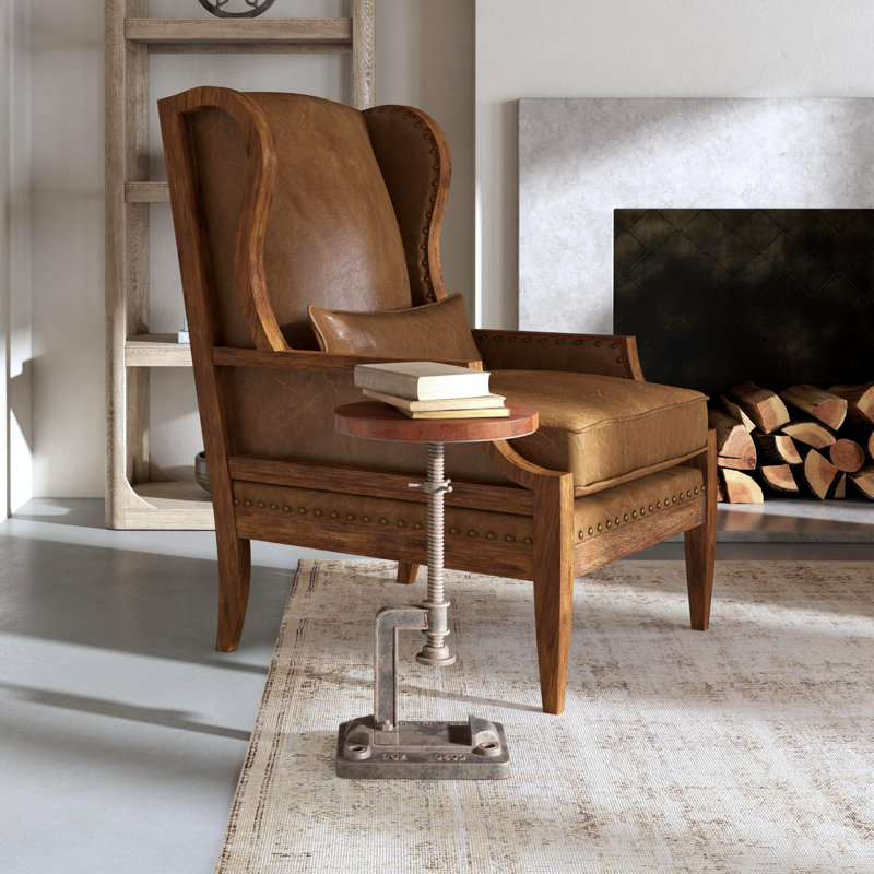 Galasso Pedestal End Table, Deep Brown/Bronze Gray