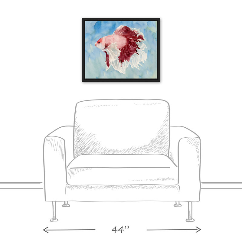 Poisson rouge sur toile, H 17,75 po x l 21,75 po x P 1,75 po, Cadre flottant noir