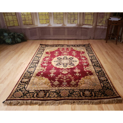 Ella-May Hand-Knotted Wool Tabriz Burgundy/Black Rug