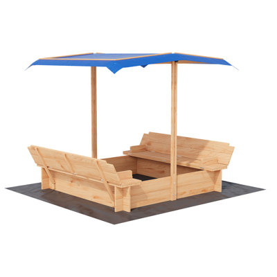 gaomon Kids Wood Sandbox with Cover, Spacious Outdoor Play Area with 2 Bench Seats Adjustable Canopy for Ages 3-8, Sand Boxes for Backyard Garden, Sand Pit f