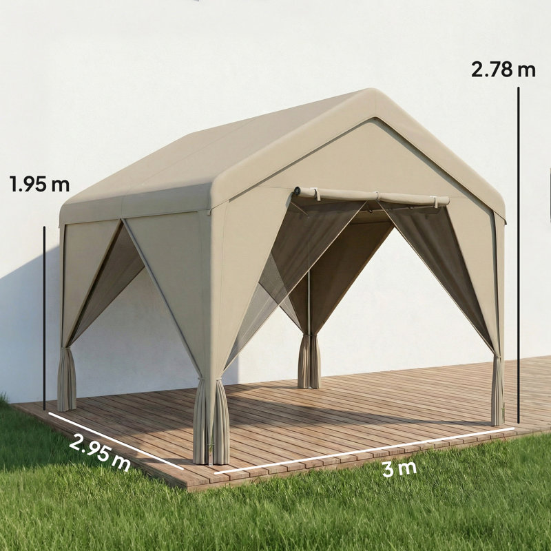 Outsunny 3 x 3 m Patio Gazebo with Netting Curtains Pitched Roof Khaki