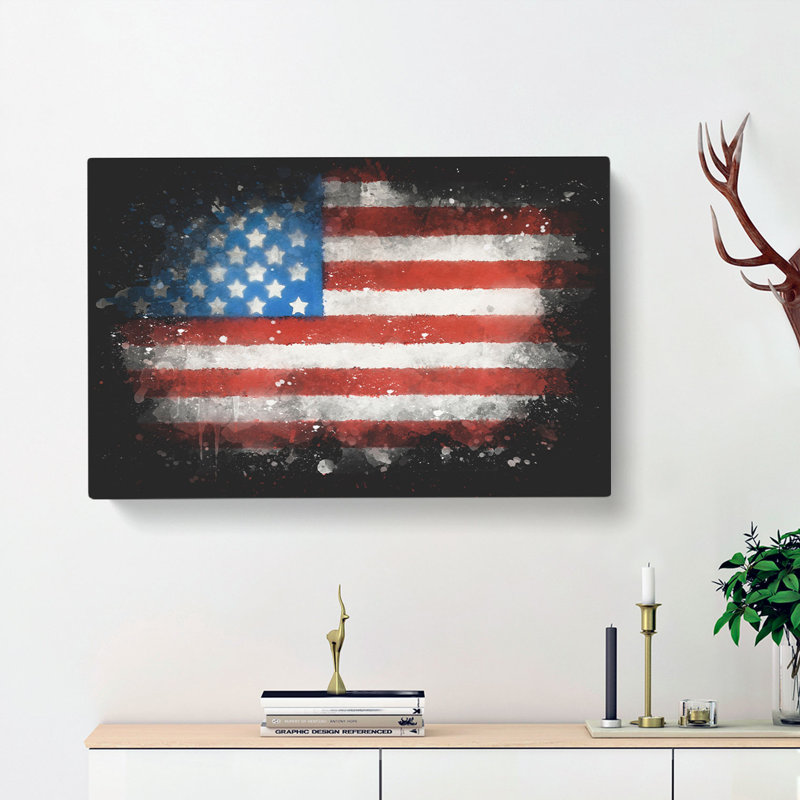 Painted American Flag - Wrapped Canvas, 60cm H x 91cm W x 3cm D