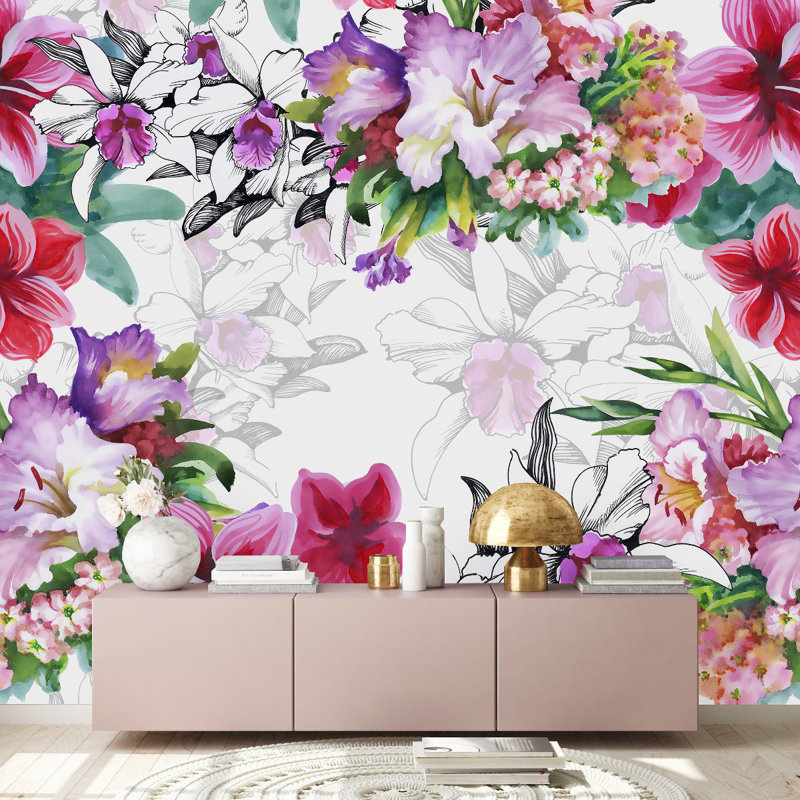 White Wallpaper With Flowers Floral Tile
