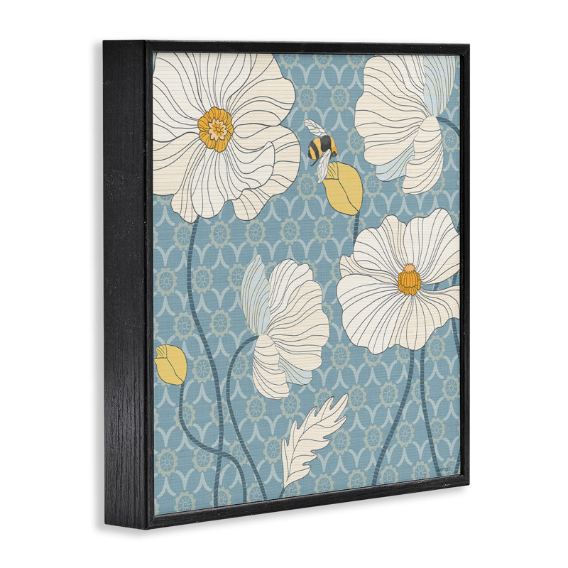«Wild Poppies & Bee», art de la giclée encadrée par Levison Design, H 12 po x l 12 po, Giclée encadrée noir minuit