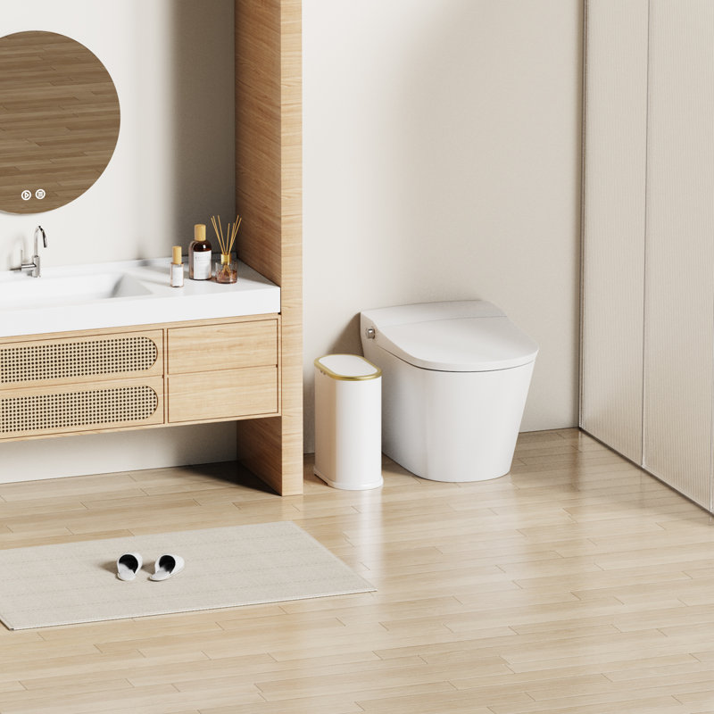 Poubelle à couvercle escamotable mince de 1,8 gallon pour salle de bain, chambre à coucher, salle de lavage et bureau à domicile, poubelle avec doublure intérieure (blanc)