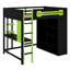 Lit mezzanine en bois compact avec bureau, garde-robe ouverte et lumière RVB-625278165