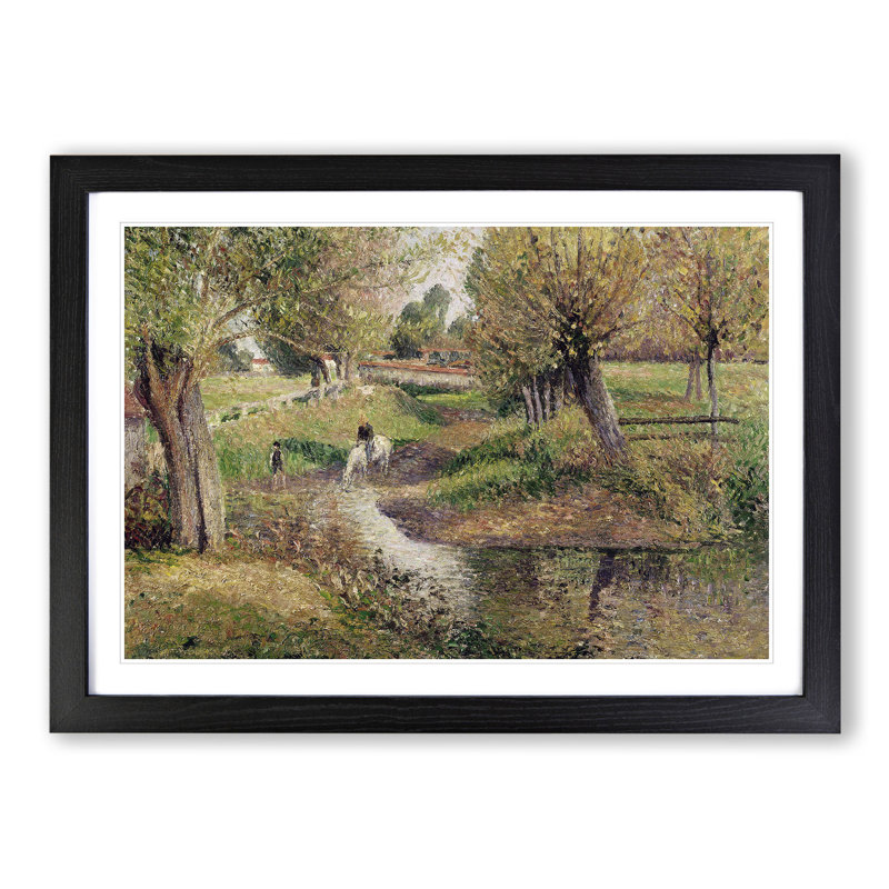 The Watering Place by Camille Pissarro - Picture Frame Painting, Black, 27cm H x 36cm W x 2cm D