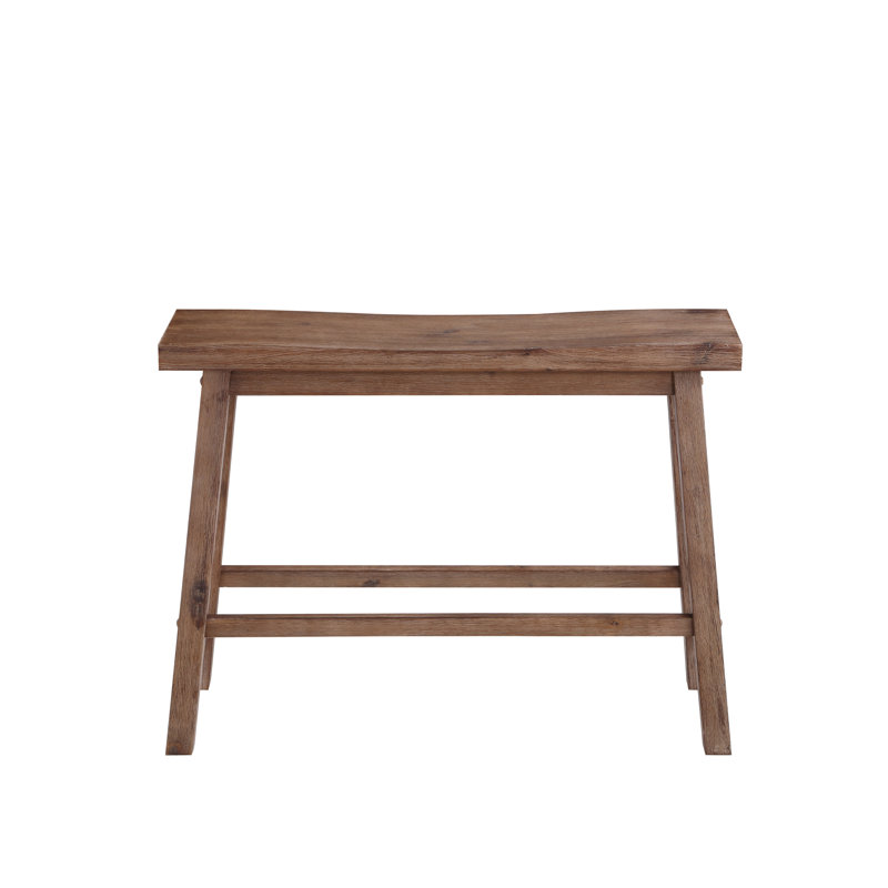 Colynn Saddle Seat Bench with Angled Frame, Sandblasted Acacia Wood, Barnwood