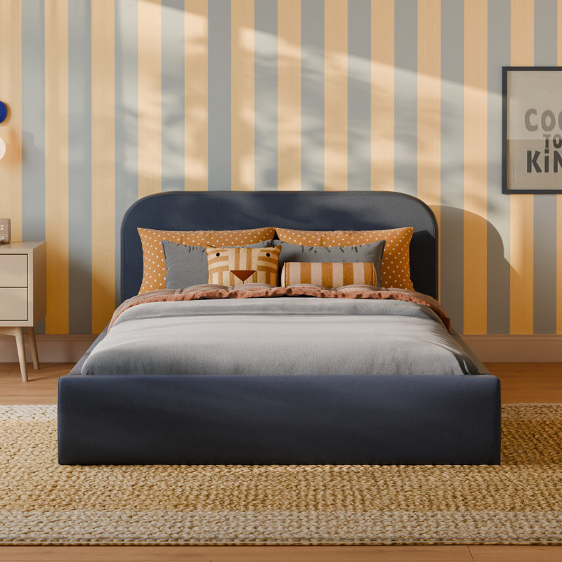 Nara Full Floor Bed, Performance Navy Eco-Twill, Full