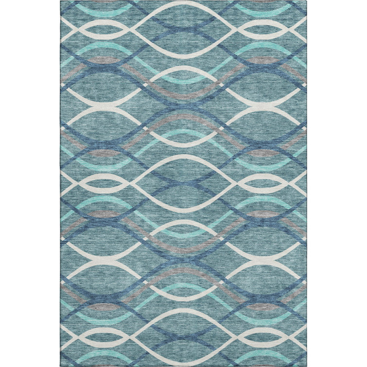 Premium Machine Washable Prisco Teal Rug