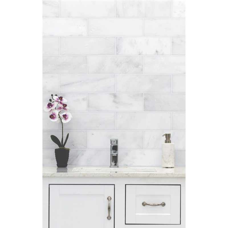 Arabescato Carrara 4 in. x 12 in. Honed Marble Subway Floor and Wall Tile, Arabescato Carrara