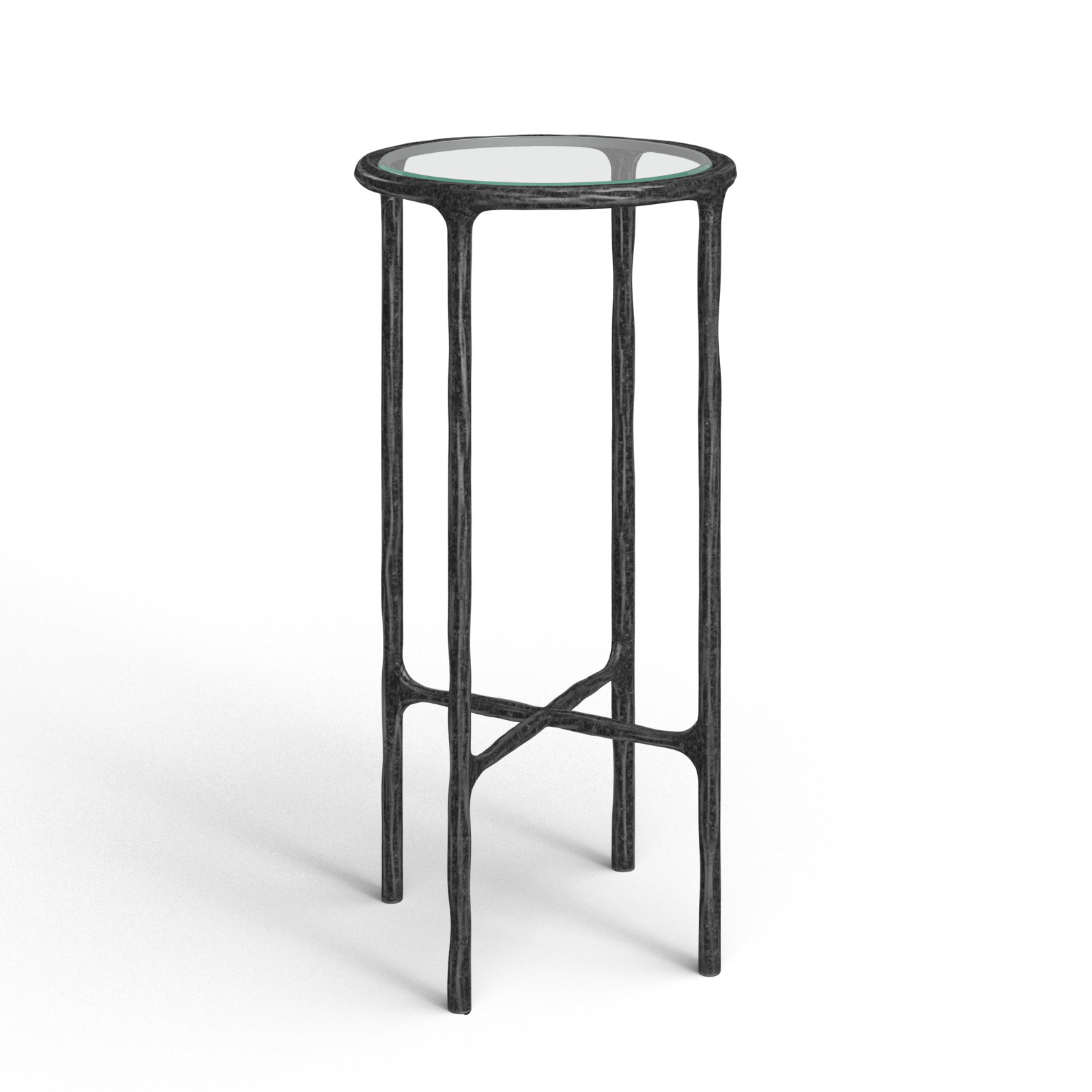 Evelynn Glass Cross Legs End Table, Glass Top/Black Base