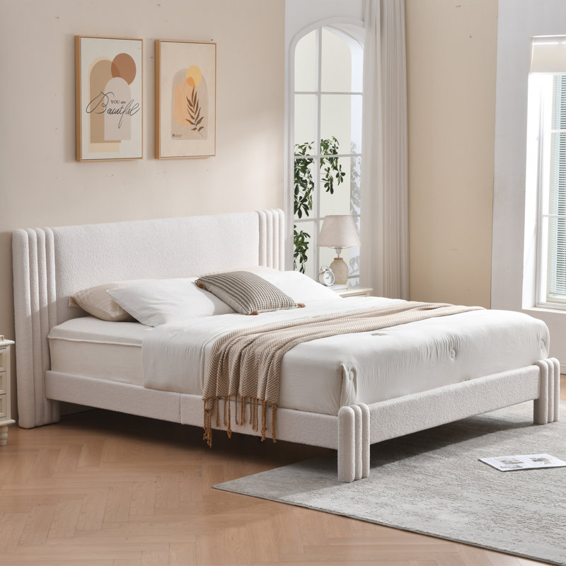 Lit plateforme tapissier Modern, King, White