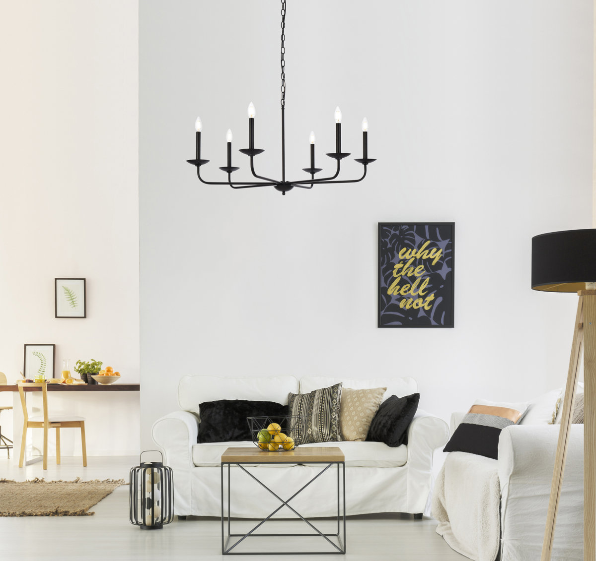 Baltray 6-Light Chandelier, 18.5" H x 36" W x 36" D, Black