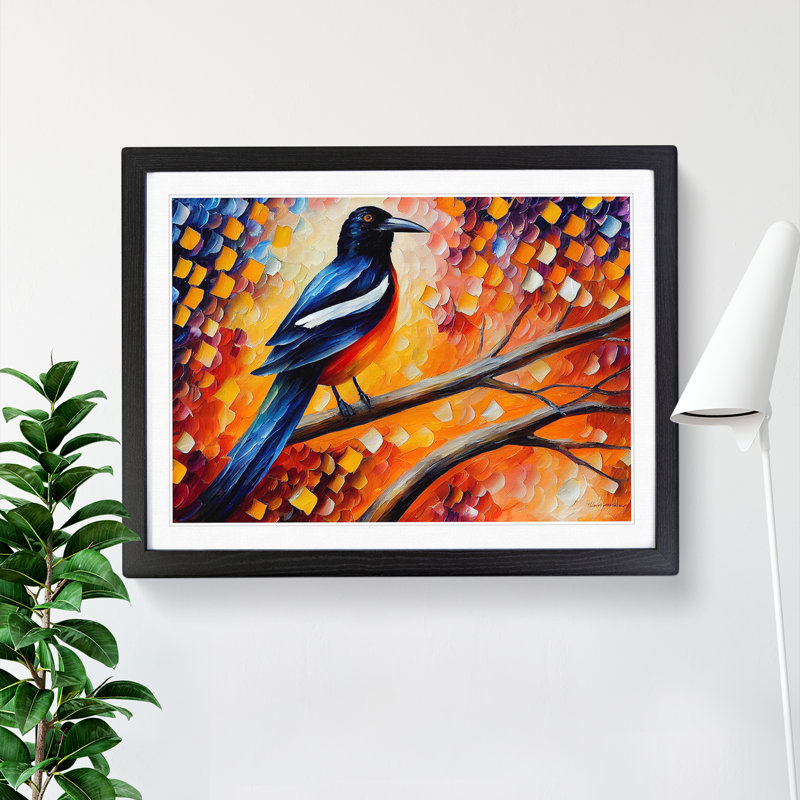 Magpie Bird Vol.3 Abstract - Single Picture Frame Painting, 46cm H x 64cm W x 2cm D, Black