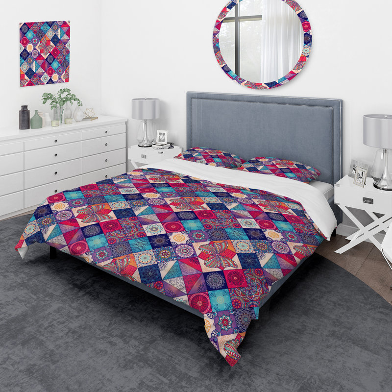 Moroccan Tiles I - Ensemble de housse de couette bohémien - Microfibre de polyester