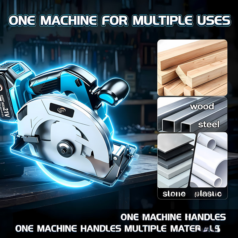 Scie circulaire sans fil sans brosse 21V Max 6 pouces pour scie circulaire portative à bois avec 2 piles de 6,0 Ah et chargeur rapide inclus