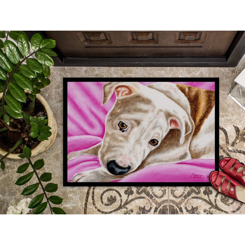 Paillasson d’extérieur antidérapant Wausa Dream girl pit bull, Rectangle 1 pi 6 po x 2 pi 3 po