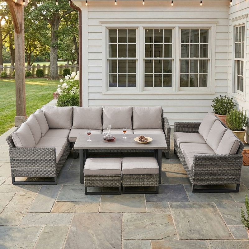 Ensemble de conversation modulaire avec coussins pour 10 personnes Ingvald, Beige