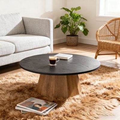 Round Wooden Coffee Table Sturdy Pedestal