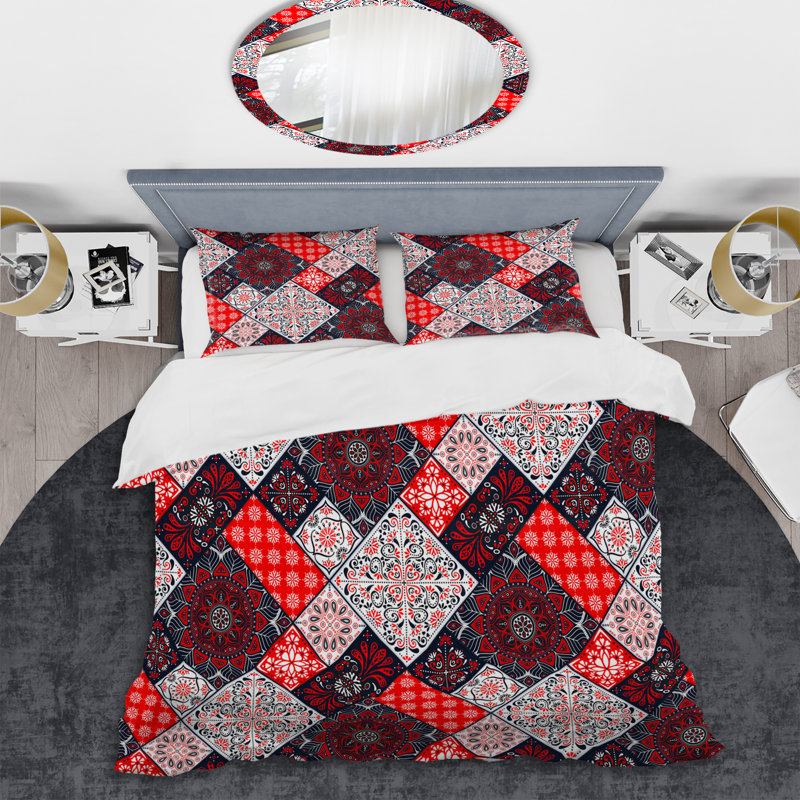 Multicolor Floral Patchwork - Abstract Duvet Cover Set - Microfiber Polyester, King Duvet Cover + 2 King Shams