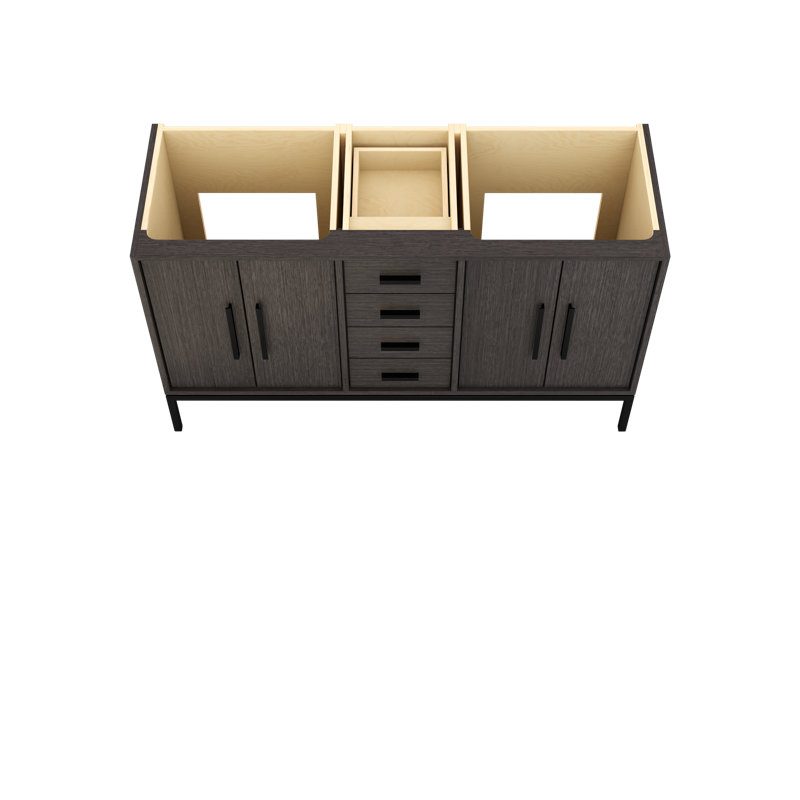 Rift White Oak Double Bath Vanity, 60", Gray Weathered, Matte Black