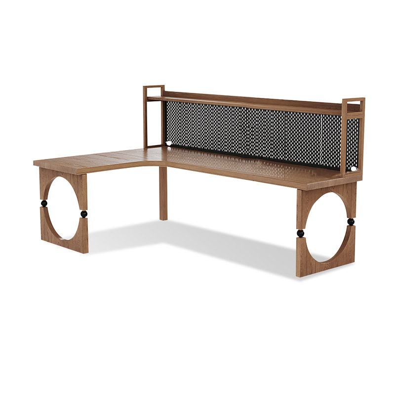 Noyer clair + bureau en bois massif en forme de L noir + fer, Retour à gauche, H 61,02 po x l 86,61 po x P 55,12 po