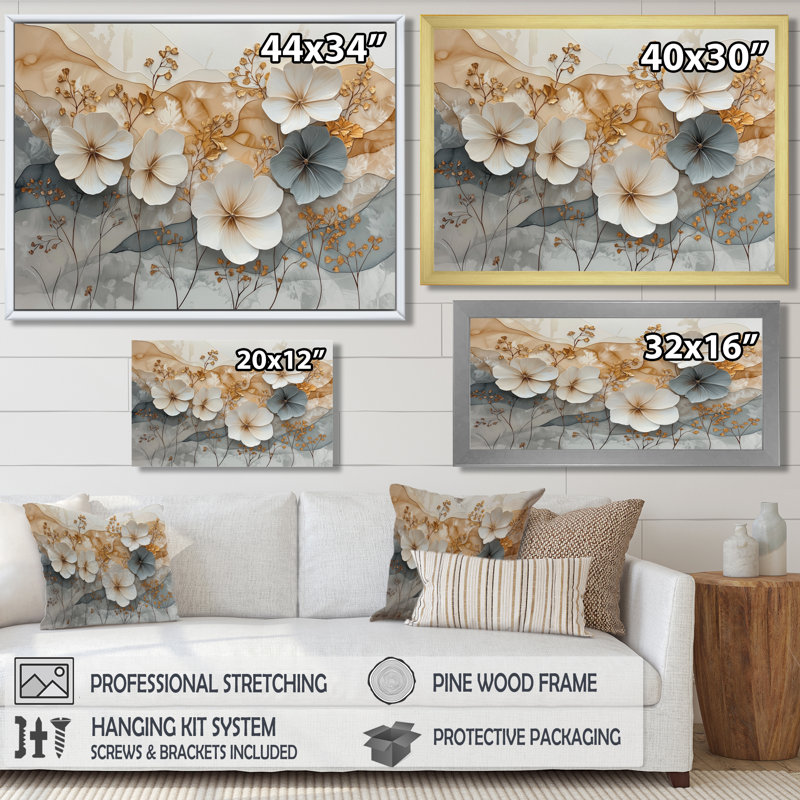 Berenice - Art mural floral, Reproduction encadrée d'une seule photo, H 30 po x l 40 po, Noir, noir, noir, noir
