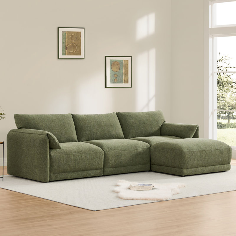 Bodhild 115.7" W Performance Boucle 4-Piece Modular Sectional with Ottoman, Green Boucle