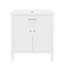 Meuble-lavabo blanc 31 po avec lavabo, fonction de fermeture en douceur, tablette réglable, conception incurvée, pieds en bois d'hévéa, poignées en or mat, pour finition de salle de bain compacte, profil intégré, cadre de pied, quincaillerie,-355806063