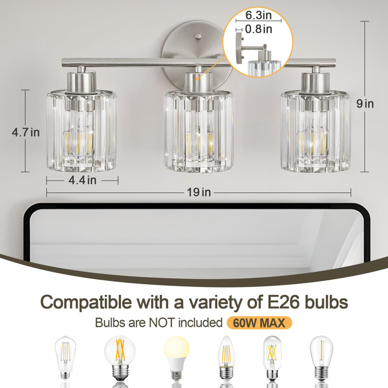 3-Light Crystal Bathroom Light Fixtures
