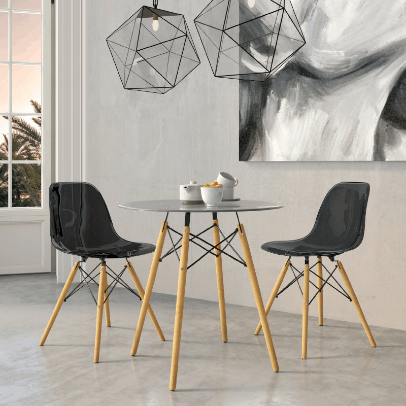 Ensemble de salle à manger 3 pièces avec table bistro ronde et 2 chaises en plastique Dubuque, Blanc, Noir