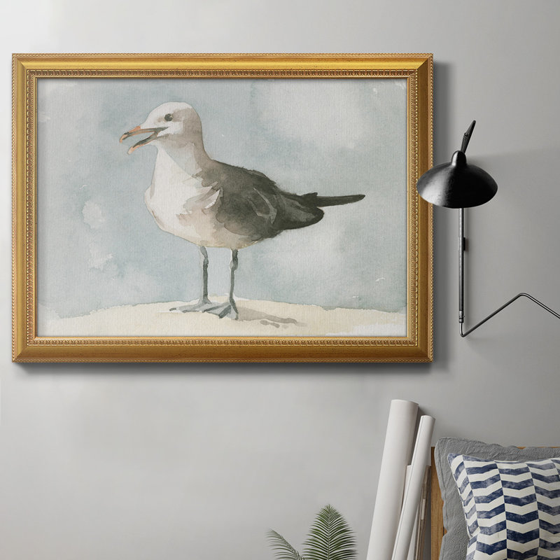 Simple mouette II - peinture sur toile encadrée, H 36 po x l 24 po x P 2,5 po, Encadrement doré antique