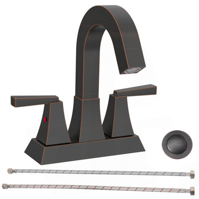 Bathroom Sink Faucet Oil Rubbed Bronze 2-Handle 4 Inch Center-Set Bathroom Sink Faucet, Sink Drain with Overflow Hole and 2 Supply Lines Included, Modern Vanity Basin Faucet