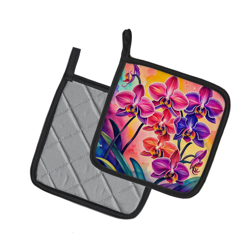 Paire de poignées colorées avec orchidées colorées
