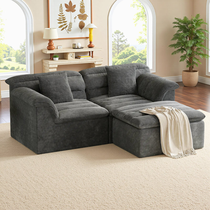 Boneless 81" L-Shaped Sofa with Ottoman, Boneless Cloud Couch for Living Room, Apartment, No Assembly Required, Dark Gray
