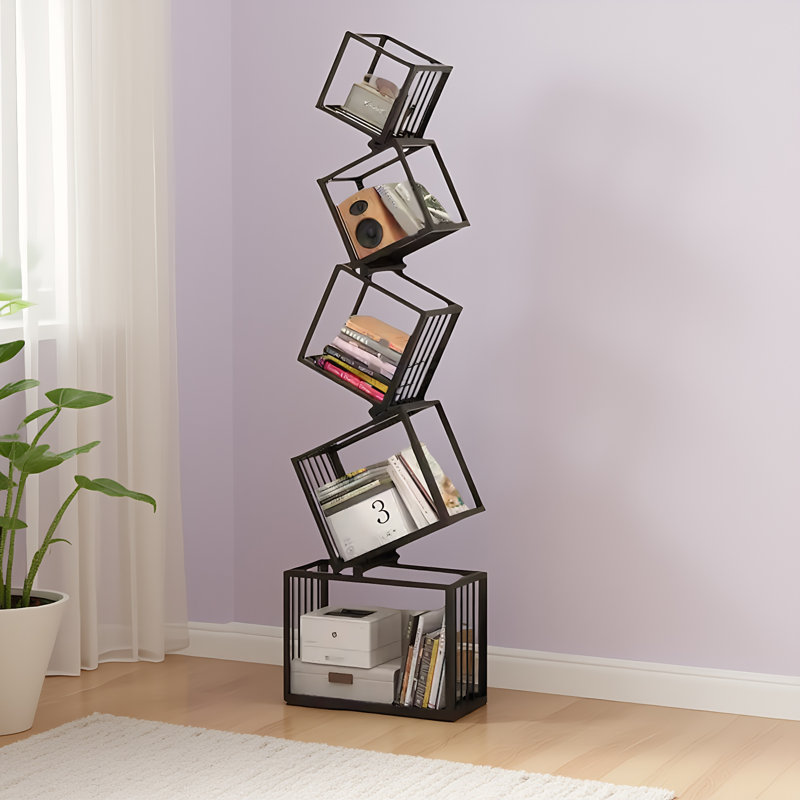 Bibliothèque à 5 niveaux, avec une conception sur pied et une structure compacte, un grand rangement et une fabrication robuste, un style fonctionnel moderne