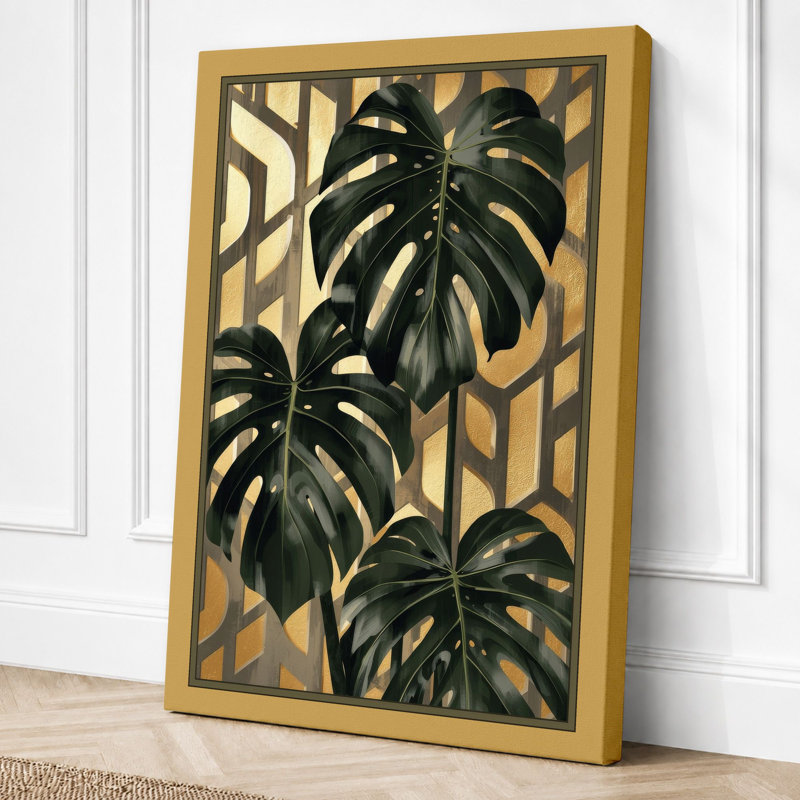 Modern Monstera Study Botanical - Wrapped Canvas, 30x20 - 76.2 x 50.8 cm, Ochre Border