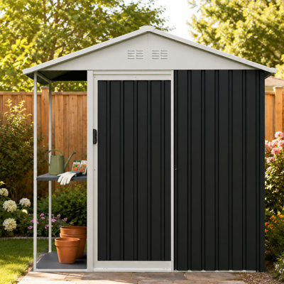 Freestanding Outdoor Utility Shed With Galvanized Steel Roof, Side Shelf And Durable Metal Frame